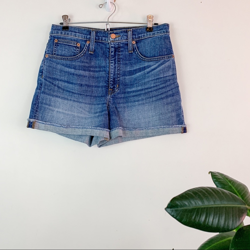 j. crew high rise mid wash denim shorts 28/29